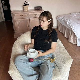 Pearl Cable Knit Short Sleeve Knit