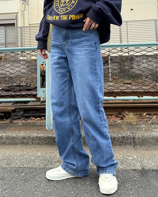 Washed wide denim pants