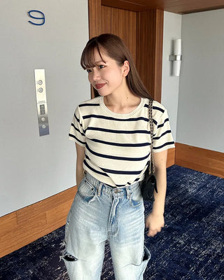 Striped short-sleeved knit