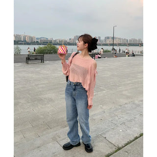 Off-shoulder ribbon knit