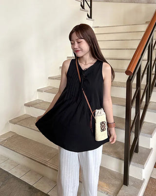 Linen banding striped pants