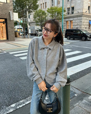 Loose-fit color knit cardigan