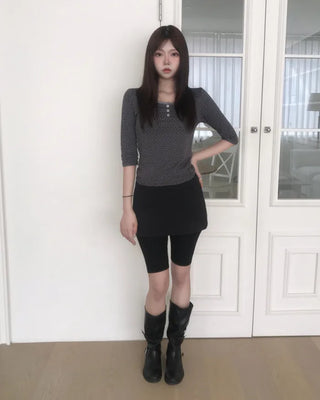 star button mid sleeve tee (3color)