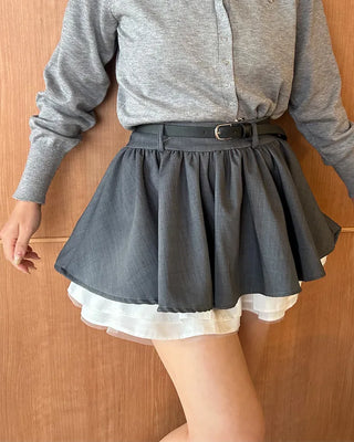 Belted Layered Mini Skirt