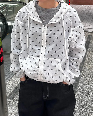 Loose-fit polka dot hooded zip-up