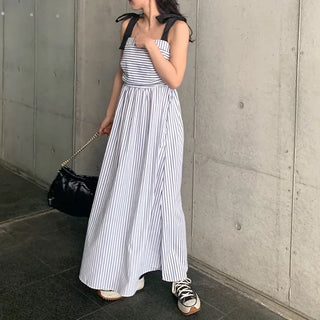 Ribbon strap striped dress