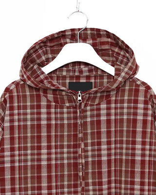 (Unisex) 2-Way Check Hooded Windbreaker