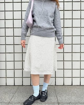 Satin polka dot midi skirt