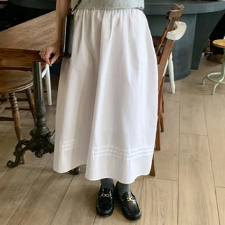 Pleated long cotton flared skirt