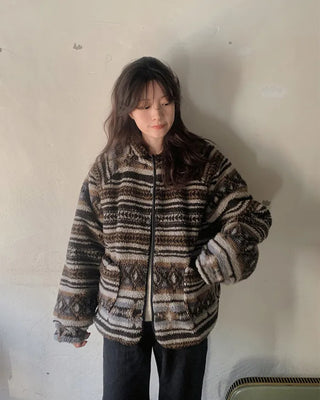 Down jacket x fleece reversible high-neck jacket