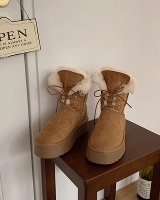 (4cm) Lace-up platform sheepskin boots
