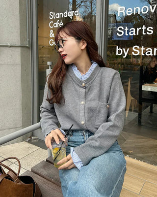 Frill-point button cardigan