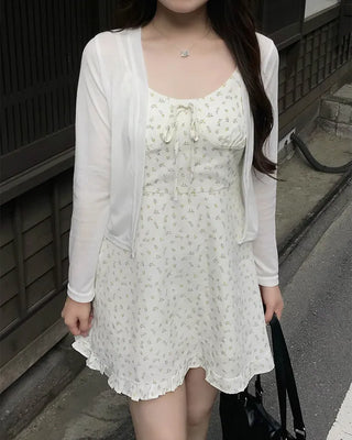 Mini Flower Ribbon Mini Dress