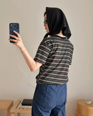 Multi-striped short-sleeved T-shirt