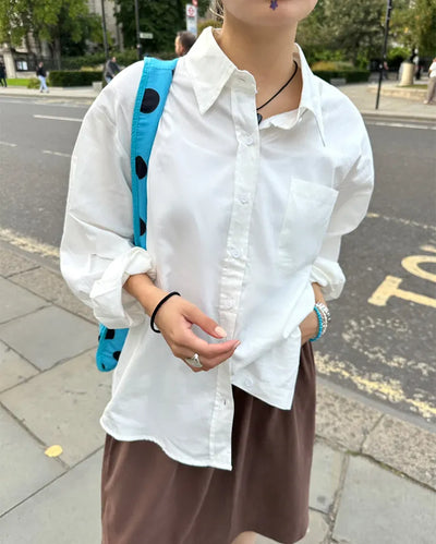 Patch bust pocket round hem shirt