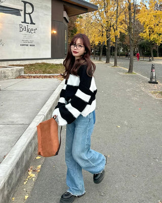 Striped fur crop knit