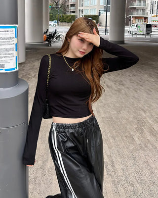 Waistband leather pants