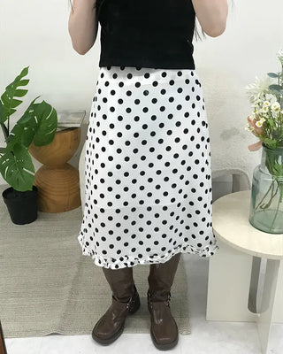 Polka Dot Frill Hem Midi Skirt