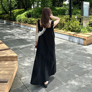 Shirred sleeveless long dress