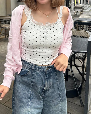 Cup-attached polka dot camisole
