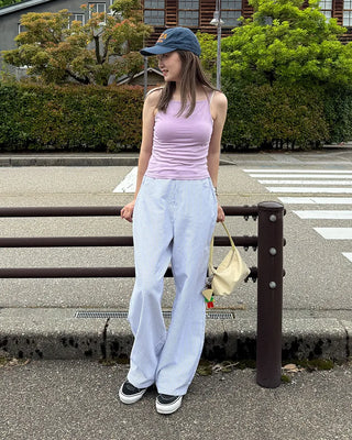 Summer cotton striped wide-leg pants