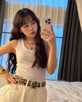Round leopard belt