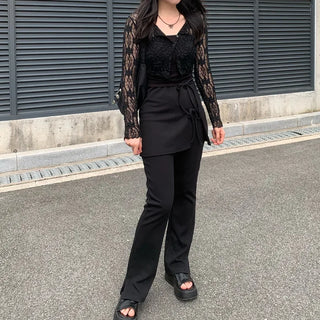 Ribbon bootcut slit wrap skirt pants