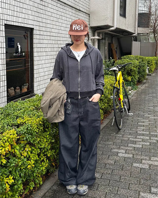 (Unisex) Color-block balloon denim pants