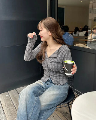 Slim Rib Shirring Cardigan