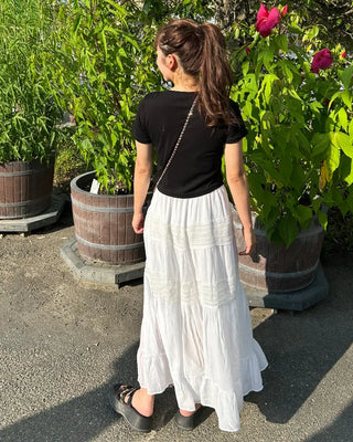 Shirred tiered long skirt