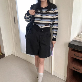 Linen striped knit cardigan