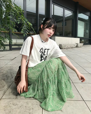 Floral lace tiered long skirt