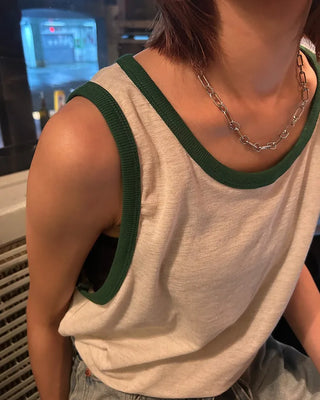 Color-block linen sleeveless top
