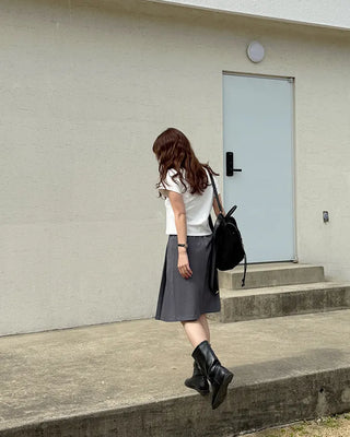 Banded pleated midi skirt