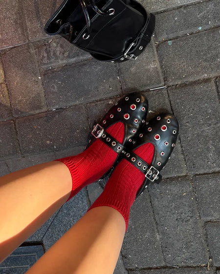 Perforated Mary Jane Flat Shoes