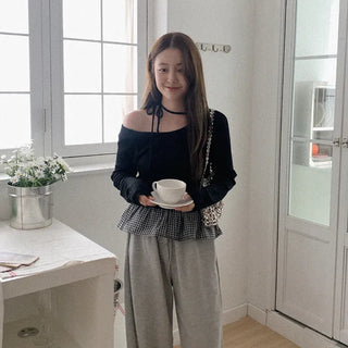 Ribbon Asymmetrical Frill Knit