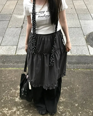 Lace nylon midi skirt