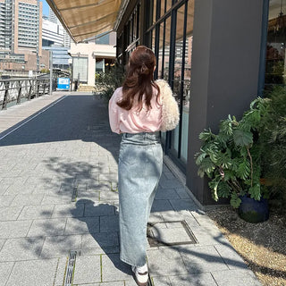 Slit Washed Denim Long Skirt