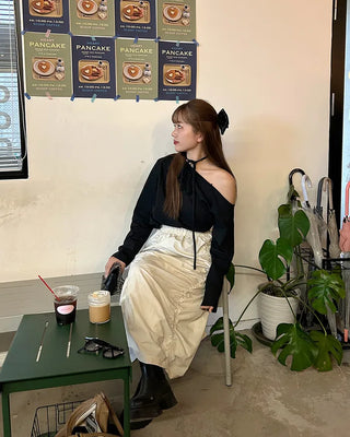 Banded Shirring Midi Skirt