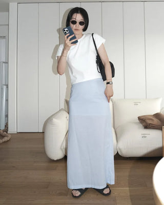 Cropped cotton short-sleeved T-shirt