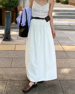 Shirred waist long skirt
