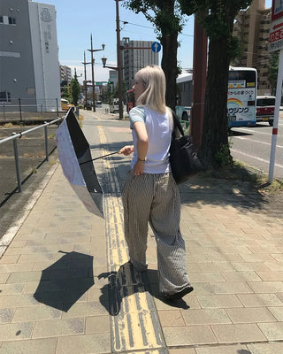 Striped pants with string waistband