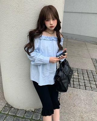 Frilled off-shoulder blouse