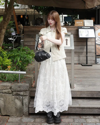Lace detail long skirt