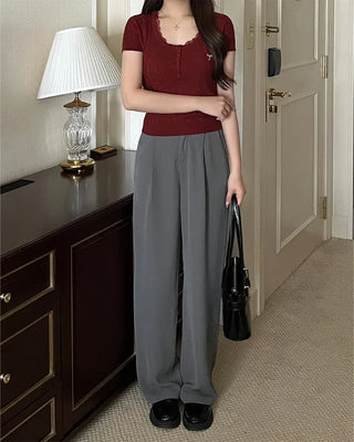 Pleated straight-leg slacks