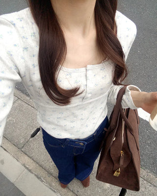 Flower detail button t-shirt