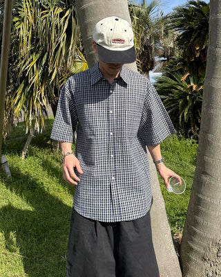 Seersucker check short-sleeved shirt