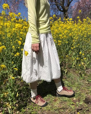 Vintage polka dot shirred midi skirt