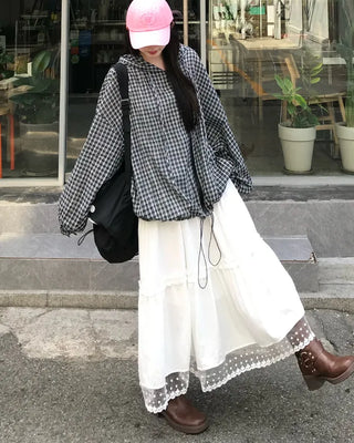 Lace hem frill line tiered maxi skirt