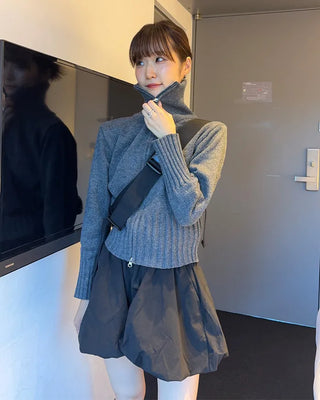 Double-zip ribbed knit top
